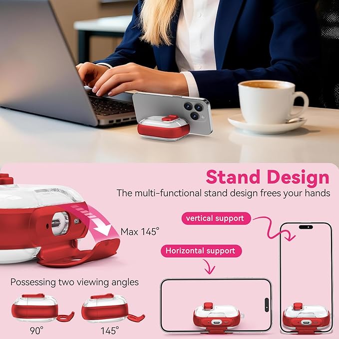 for Airpods Pro 3 Case 2025, Anti-Yellowing Clear Case for Airpods Pro 3 with Secure Lock & Phone Stand, Soft TPU Drop Protection Cover with Cleaning Kit (Red)