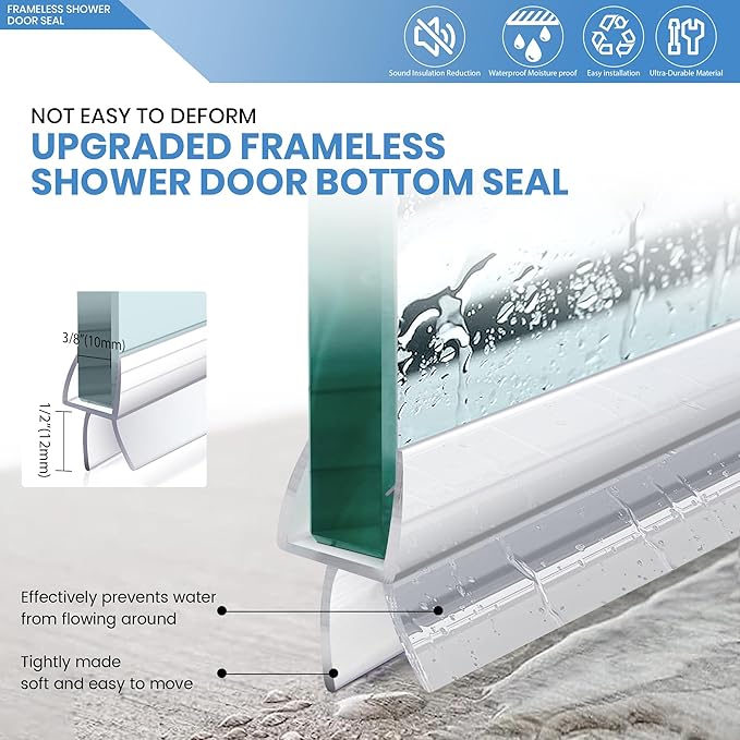 2 Pack Glass Door Silicone Seal Strip 36 Inch Shower Door Bottom Seal Sweep-Suitable for 3/8 Inch Glass-Stop Shower Leaks Frameless Shower Door Seal Strip