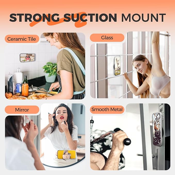 4 in 1 Sticky Phone Grip Holder for Magsafe,Double Sided/Suction Cup Case Mount,Magnetic Phone Stand for iPhone 17/16/15/14/13/12 Pro Max,Vacuum Ring Holder for Kindle/Android/Tiktok Content Creator