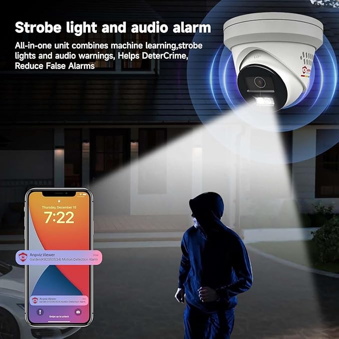 Anpviz 5MP IP PoE Camera, Active Deterrence IP Security Camera Outdoor, Aduio & Strobe Flashing White Light, 2-Way Audio, MD2.0, 98ft Smart Color Night Vision, IP67 Waterproof, 2.8mm Lens