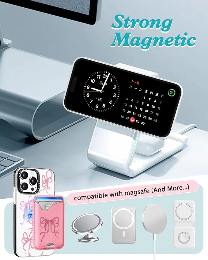 Toycamp for iPhone 14 Pro Max Case - Compatible with Magsafe Credit Card Holder Wallet Magnetic Cute Women Teen Girls Kawaii Girly Unique Bow Design Phone Cover for iPhone 14 Promax