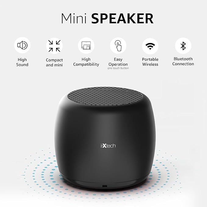 IXTECH Portable Bluetooth Speaker with Remote Shutter and Built-in Microphone - Mini Wireless Travel Speaker for Outdoors