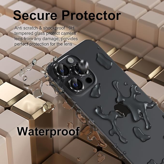 Misea Compatible for iPhone 16 Pro/iPhone 16 Pro Max Camera Lens Protector, Ultra-HD Tempered Glass Camera Cover Screen Protector Metal Individual Ring Protector Decoration Accessories, Black