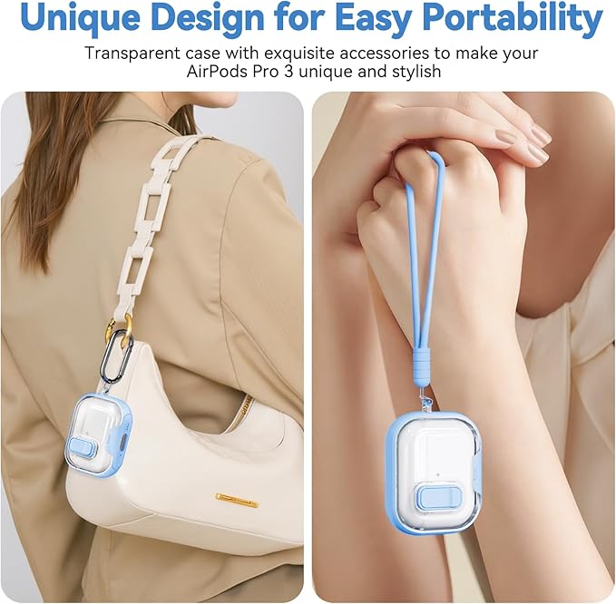 for Airpods Pro 3 Case 2025, Anti-Yellowing Clear Case for Airpods Pro 3 with Secure Lock & Phone Stand, Soft TPU Drop Protection Cover with Cleaning Kit (Blue)