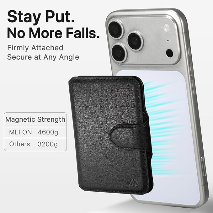 for MagSafe Wallet, Magnetic Phone Wallet RFID Blocking, Slim 5-8 Card Holder with Cash Slot & Clear ID Window, Minimalist Mag Safe Wallets for iPhone 17/16/15/14/13/12 Series, Midnight Black