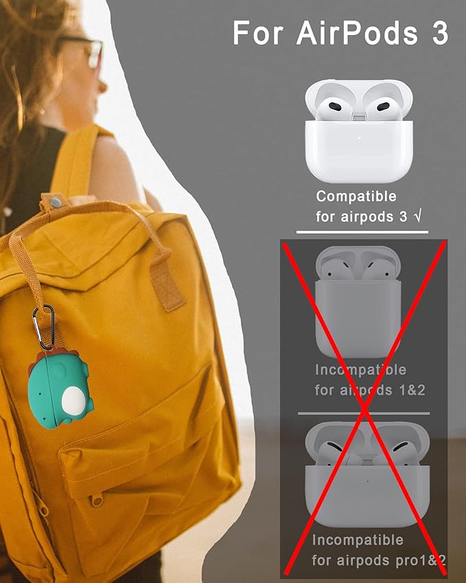 2Pack Cute Dinosaur for AirPods 3 Case 3st Cover 2021, 3D Cartoon Animal Silicone for AirPods 3rd Generation Case Accessories Set, Lovely Cover for AirPods 3rd Gen Dinosaur(2021 Released 3st)
