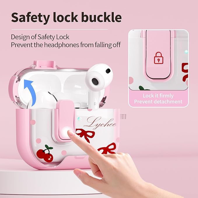 for AirPods Pro 3 Case(2025) with Secure Lock Clip and Phone Stand,Floral Girly Style Protective Cover with Cleaning Kit and Hand Strap for Apple AirPod Pro 3 Generation (Pink Bow)