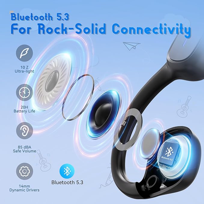 Kids Bluetooth Headphones, Wireless Kids Earbuds with 85dB Volume Limit, Bluetooth5.3, Air Conduction Open-Ear Headphones, 20-Hour Playtime, with Built-in Mic for Toddlers, Boys and Girl (Black)