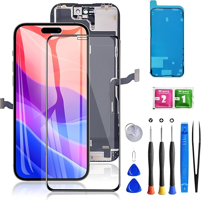 for iPhone 14 Pro Screen Replacement Black 6.1 Inch, LCD Touch Digitizer Complete Display for A2650, A2889, A2892, A2891, A2890,with Waterproof Seal+Tempered Glass+Repair Tools