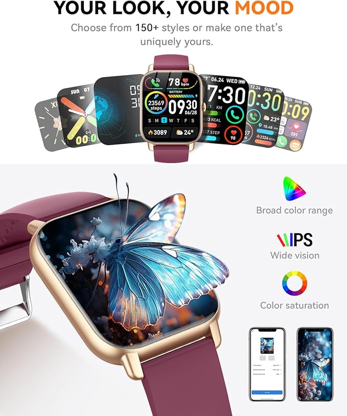 Smart Watches for Men Women(Answer/Make Call), Fitness Tracker Watch with Activity Counter/Sleep Monitor/ 110+ Sports Modes,Smart Watch for Android iPhone iOS Compatible (Wine Red, 1.83)
