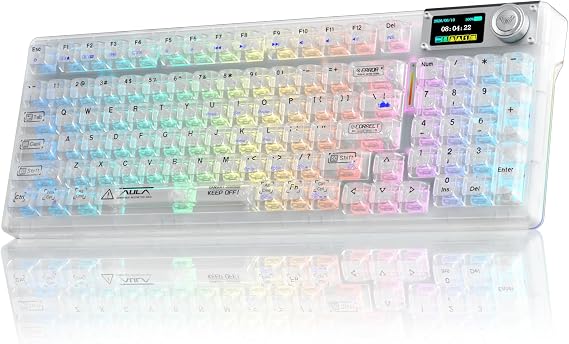 Aula F98Pro V3 Wireless Mechanical Gaming Clear Keyboard with Screen & Knob