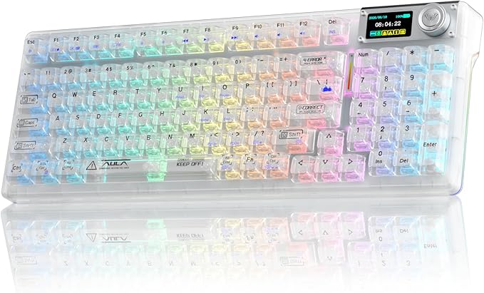 Aula F98Pro V3 Wireless Mechanical Gaming Clear Keyboard with Screen & Knob