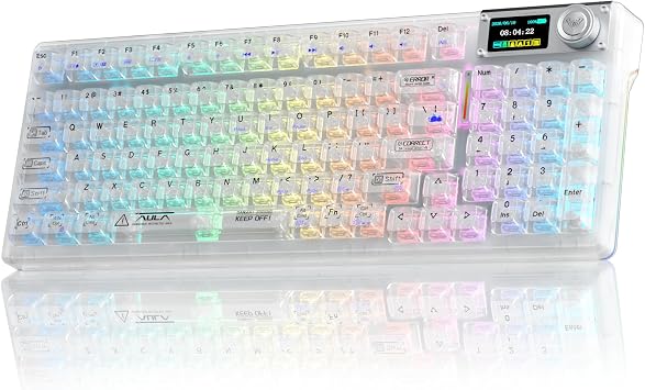 Aula F98Pro V3 Wireless Mechanical Gaming Clear Keyboard with Screen & Knob