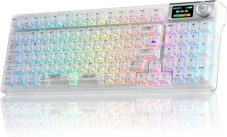 Aula F98Pro V3 Wireless Mechanical Gaming Clear Keyboard with Screen & Knob