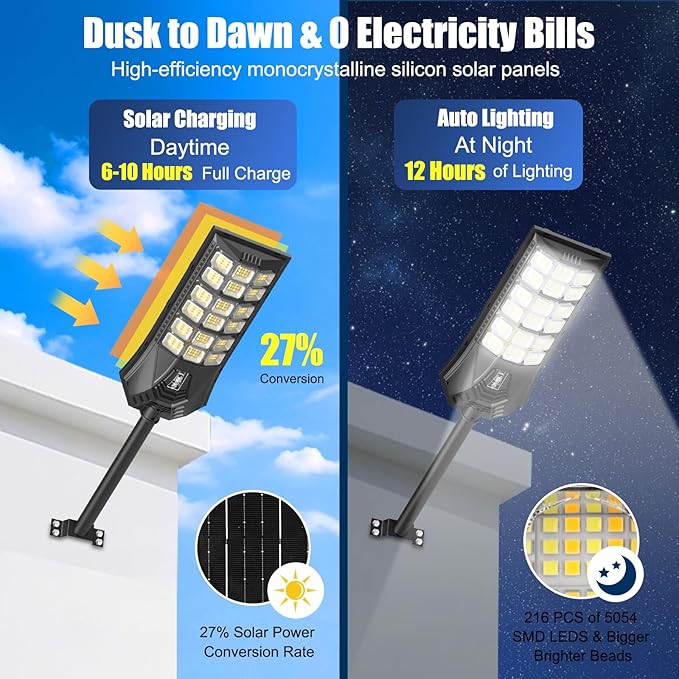 Solar Street Lights Outdoor Waterproof IP65, 3000K/4500K/6500K Solar Floodlight Dusk to Dawn with Motion Sensor and Remote, Solars Security Lights for Outside Yard, Garden (4 Pack)