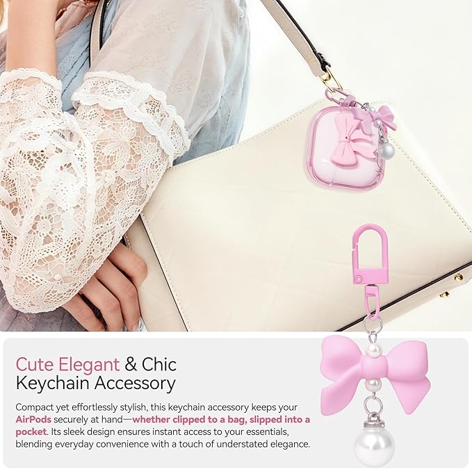 for Airpods 4 Case Pink 2024 with Safety Lock & Phone Stand, 3D Bow Clear iPod 4 Cases with Cute Keychain & Cleaning Kit, Soft TPU Cover for AirPods 4th Generation Case Girls Women
