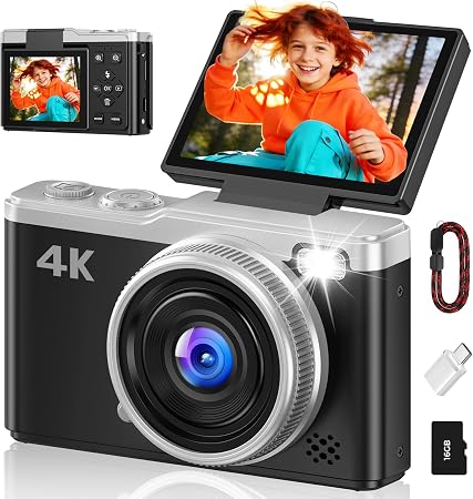 MaxMango Digital Camera, 64MP & 2.4'' Vlogging Camera for Beginners,180° Flip Screen Point and Shoot Digital Cameras with 16GB SD Card for Teenager Adult