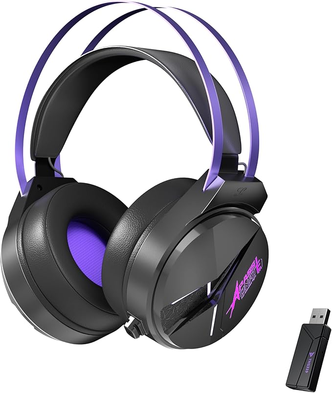 THS319 Stereo USB Gaming Headset for Pc,Laptop,Xbox, Ps4, Ps5, Switch,Noise Cancelling Over Ear Headphones with Mic,RGB Light, Soft Memory Earmuffs-Black Purple