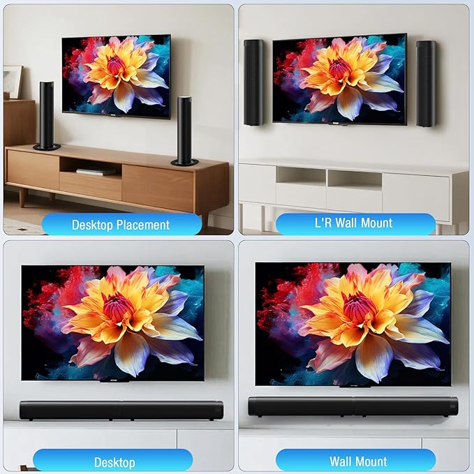 Sound Bar for Smart TV, 100W Sound Bar with 3 Dynamic RGB Lights,Bluetooth 5.3, ARC/Opt/AUX Connect, Dynamic Volume 3 Equalizer Modes,2 in 1 Detachable Soundbar for TV/PC/Gaming/Projectors