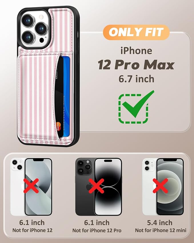 for iPhone 12 Pro Max Case with Wallet - Fits 4 Card Slots, Compatible with MagSafe for Women Aesthetic Durable PU Leather Credit Card Holder Kickstand Phone Cover for Apple 12 Promax, Stripe