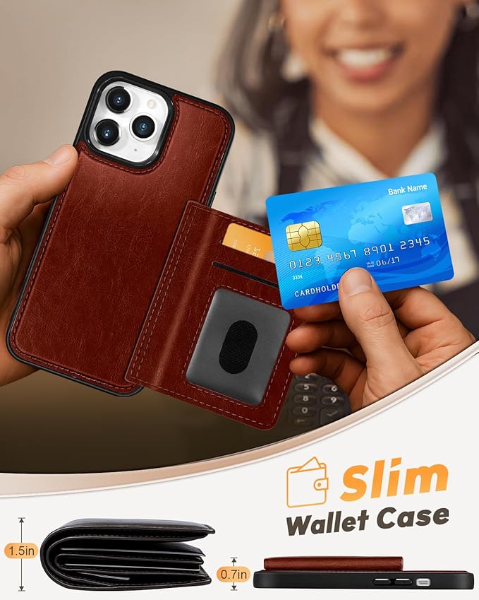 for iPhone 11 Pro Max Case with Wallet - Fits 4 Card Slots, Compatible with MagSafe for Women Men Durable PU Leather Credit Card Holder Kickstand Phone Cover for Apple 11 Promax, Brown