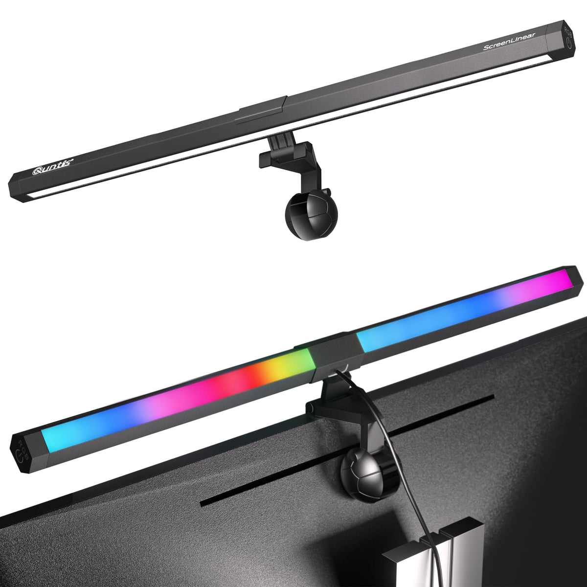 Quntis Monitor Light RGB PRO Backlight, Eye-Care Dual Light Computer Light Bar Gaming Office Desk Lamp, 15 Modes Dimmable Backlight, 3 Color Temperature Adjustable Brightness, Ra95 Screen Light Bar