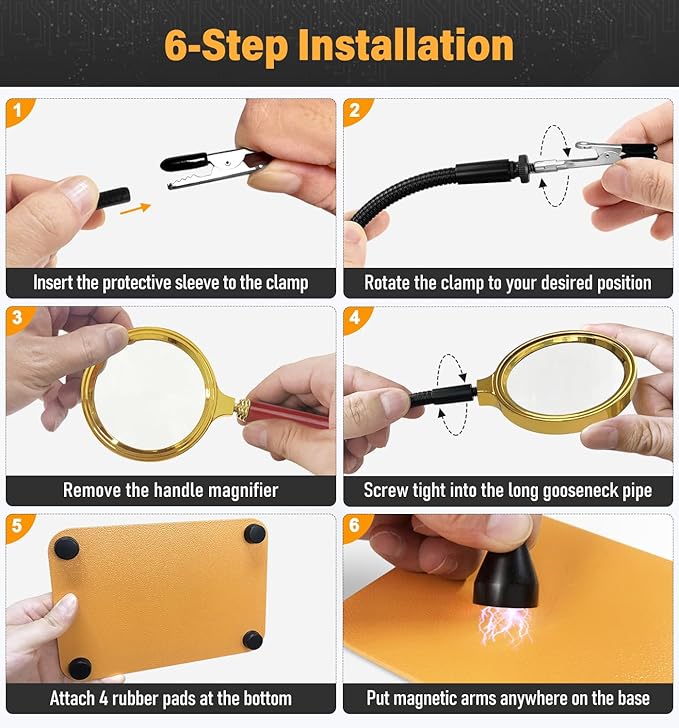 Magnetic Helping Hands Soldering Station with 6X Magnifying Glass, Third Hand Soldering Tool 4 Flexible Arms Solder Holder Helper Hand Magnifier for Repair Electronic Jewelry Crafts