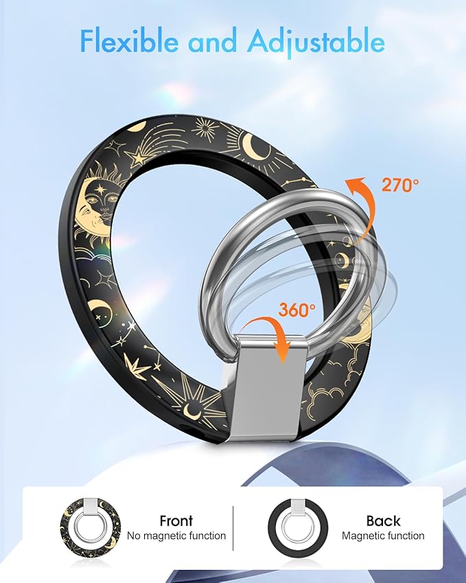 Toycamp Phone Grip Ring Holder Compatible with MagSafe - Magnetic Phone Grip Stand Women Cute Painting Removable Rotatable Magnet Accessories for iPhone 17 Pro Max/16/15/14/13/12 Series, Moon Star
