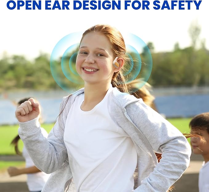 85dB Volume-Limited Kids Headphones, Wireless Bluetooth 5.2 Open-Ear Air Conduction Headphones, Lightweight Stereo Sound with Mic, 10H Playtime, USB Charging, Safe for School, Travel & Outdoor - White