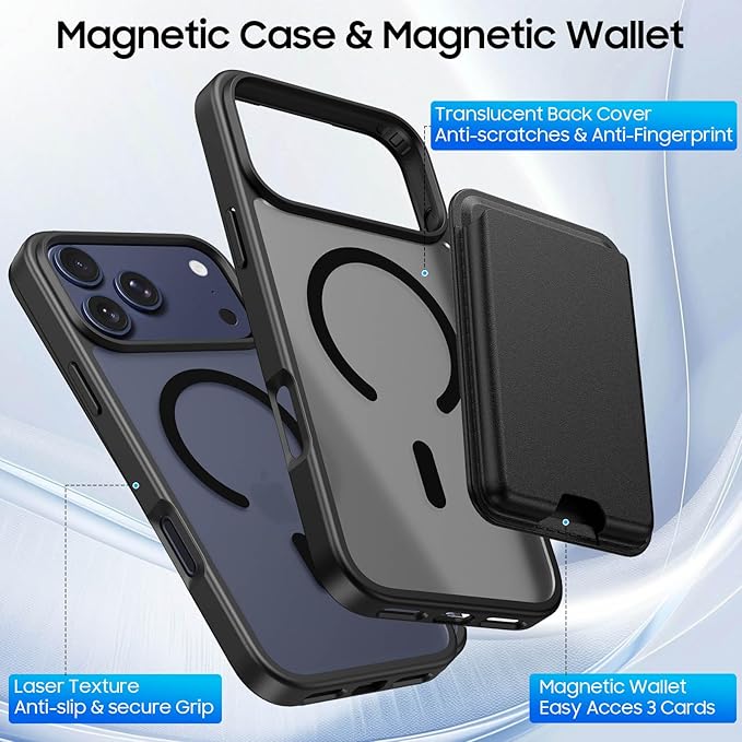 Magnetic for iPhone 17 Pro Max Case with Detachable Wallet, Compatible with MagSafe, Credit Card Holder with Slim Shockproof Protective Phone Cover, Black