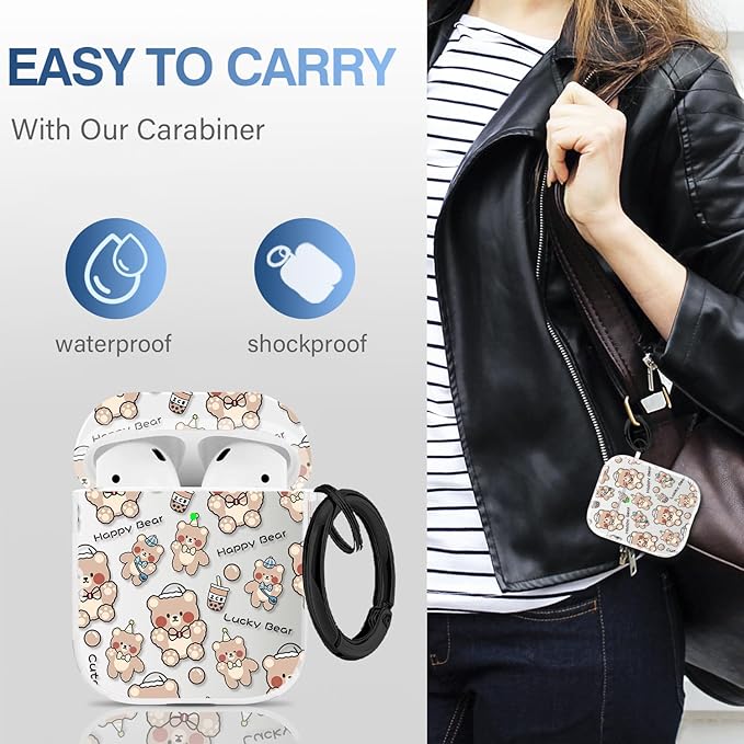 Maxjoy Compatible with AirPods 2nd Generation Case Cover, Cute Flowers Soft Protective for AirPod Gen 1&2 Charging Case,Milk Tea Bear