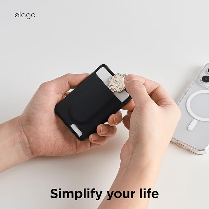 elago Key Magnetic Wallet Card Holder 2-Cards Compatible with MagSafe for iPhone - Key Holder, Secure Phone Wallet, Long Last Silicone, Scratch and Damage Protection (Black)