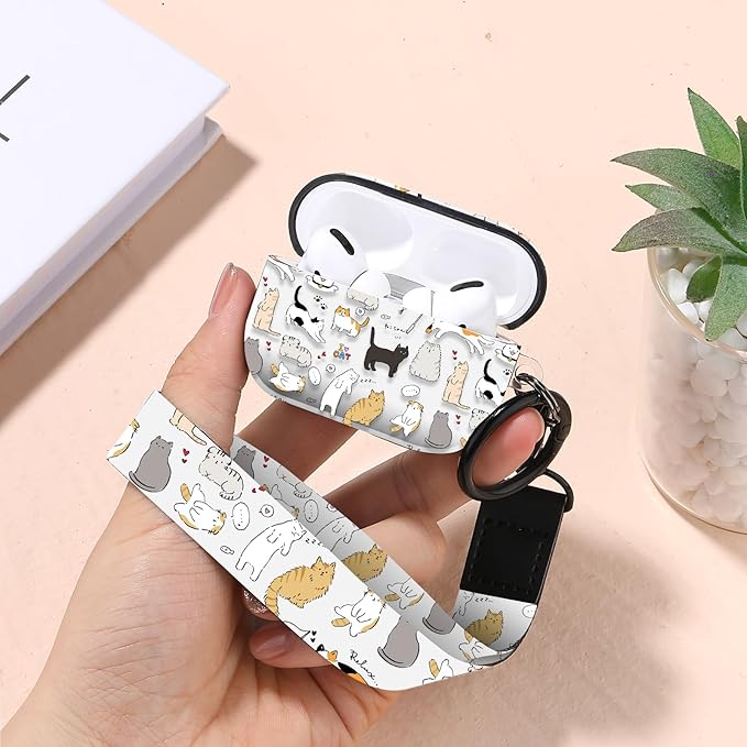 for Airpods Pro Case, Cute Cool Kitty Cat Pattern TPU Soft Cases for Airpods Pro Case 1st Gen, Shockproof for Airpods Pro 2019 Case Men Women with Cleaner Kit & Keychain