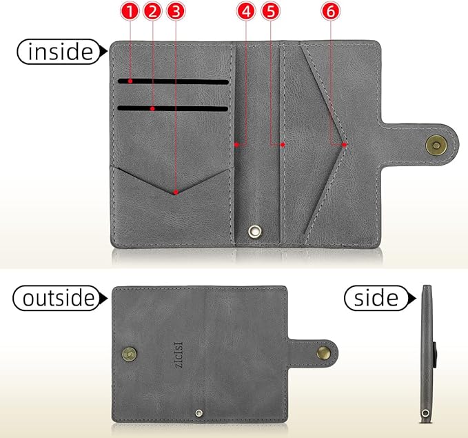 Magsafe Phone Wallet,Magnetic Wallet for iPhone 16/15/14 Pro Max/14 Pro/14 Plus/13/12 Series,5 Card Slots with RFID Blocking/Tether Tab/Rop,Anti-lost,Vegan Leather,Gray