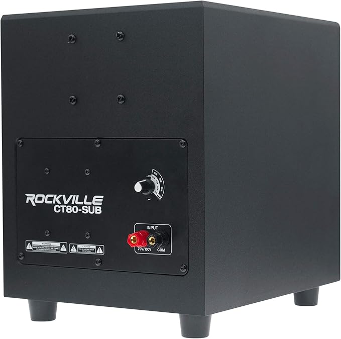 Rockville CT80 8" 70V Commercial Subwoofer, Wall-Mount Bracket, Deep Bass, Wide Frequency, Durable Build, for Restaurants and Conference Rooms