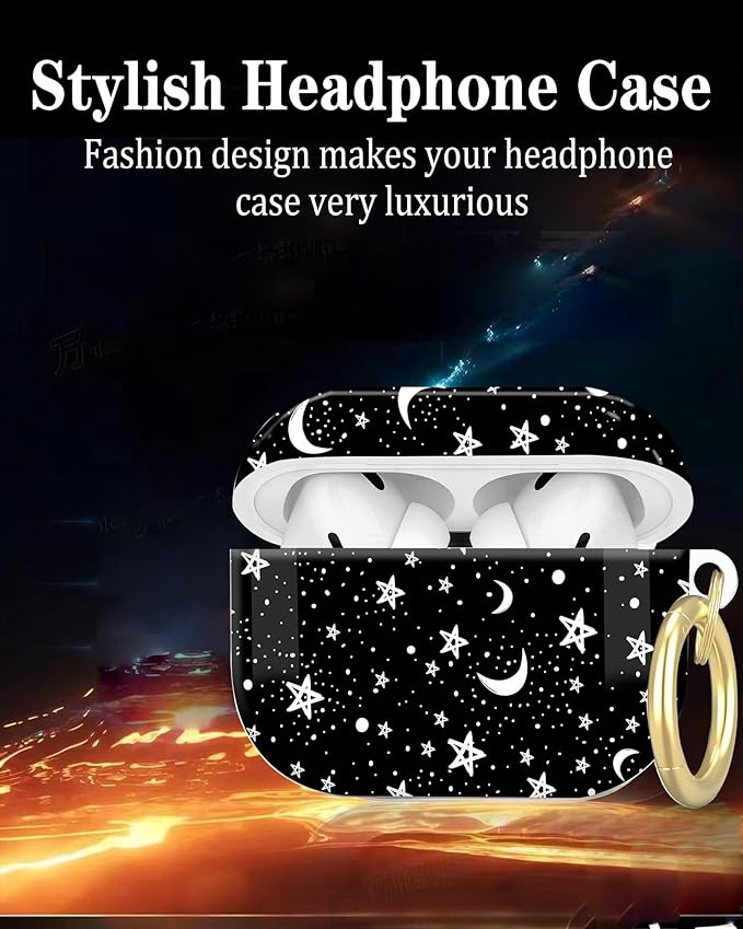 Compatible with AirPod Pro 2nd/1st Generation Case Cover with Key Chain,Full Protective Shockproof Wireless Headphone Case for Airpod Pro 2023/2022/2019(Moon Star)