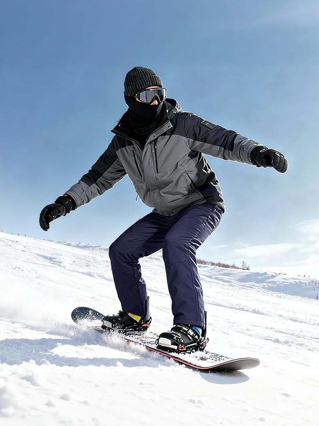 FREE SOLDIER Men's Fleece Lined Outdoor Cargo Hiking Pants Water Repellent Softshell Snow Ski Pants with Zipper Pockets