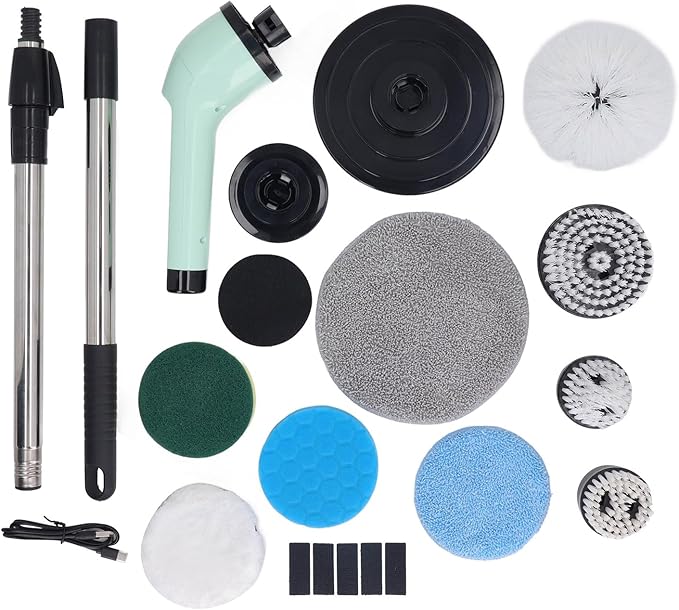 Electric Scrubber, Cordless Handheld Cleaning Brush with 9 Brush Heads Powerful Motor for Bathrooms Kitchens Cars Shower Scrubber Bathtub Cleaner USB Rechargeable 2600mAh