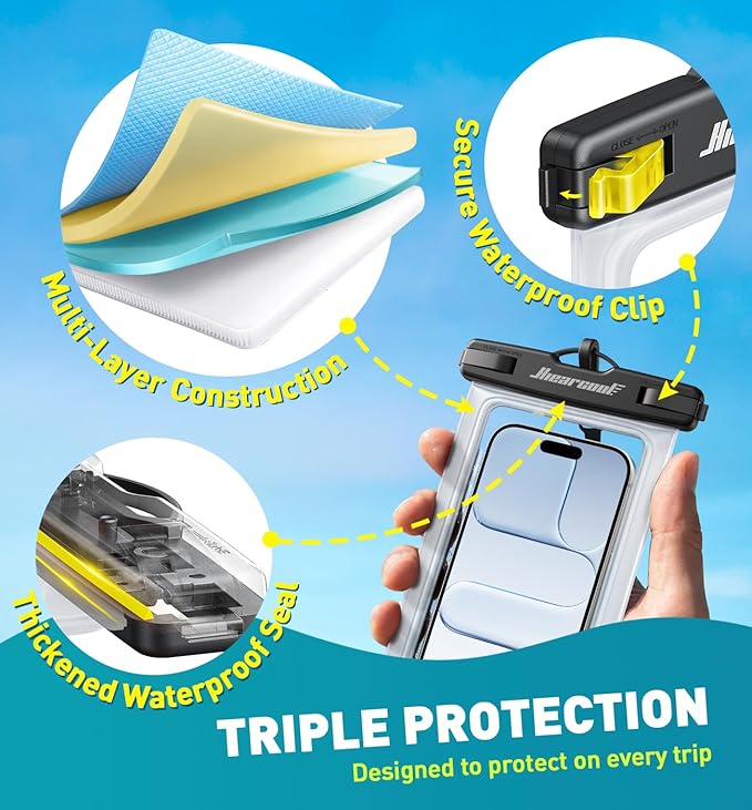Hiearcool Waterproof Phone Pouch, Waterproof Phone Case, IPX8 Cellphone Dry Bag Compatible for iPhone 17 16 15 14 13 Pro Max Plus Cellphone Up to 8.3", Beach Essentials for Travel-Clear-4Pack