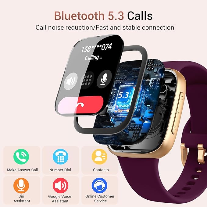 Smart Watch for Women, 1.85" AMOLED Always-On Display Screen Smartwatch for iPhone & Android, 3ATM Waterproof Fitness Tracker with Bluetooth Call, Heart Rate/Sleep/SpO2 Monitor, 100+ Sport Modes