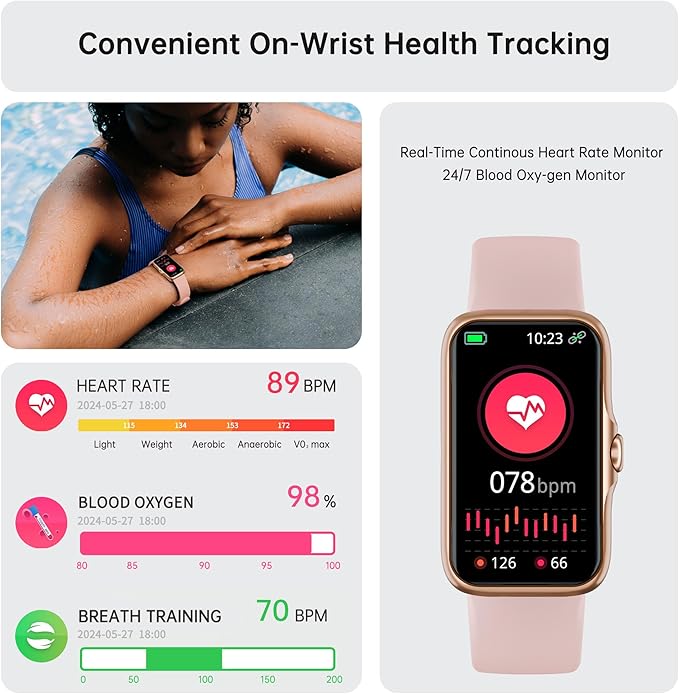 Health Fitness Tracker, Smart Watch with 24/7 Heart Rate and Blood Oxygen Monitor, Sleep Tracker with IP68 Waterproof, Activity Tracker Pedometer Step Counter for Women Men