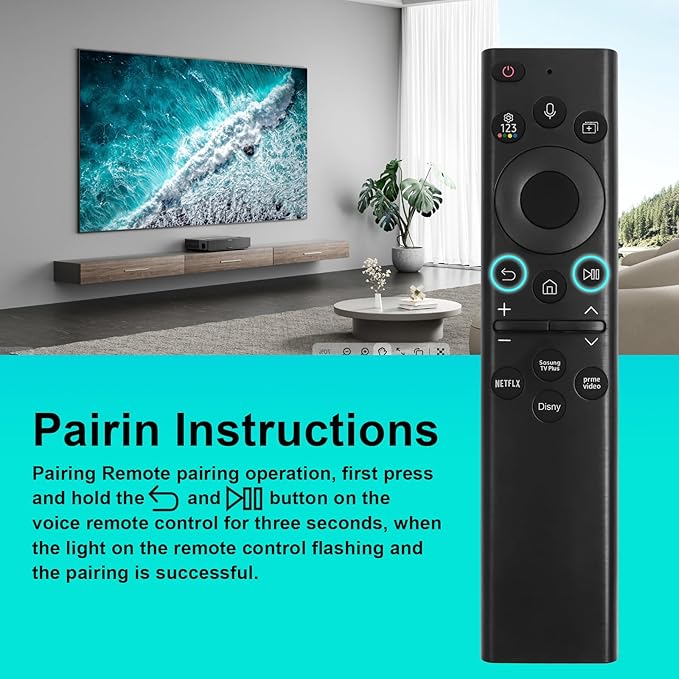 BN59-01385A Solar Voice Remote Replacement for Samsung Frame Smart TV Remote with Bluetooth Rechargeable Solar Cell, Compatible with Samsung 2021-2022 Neo LED 4K Ultra HD TV, 4 Shortcut Buttons, Black