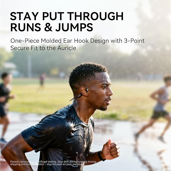 Bone Conduction Headphones, Open-Ear Sports Headphones with Mic, Bluetooth 6.0, 8H Playtime, USB-C Quick Charge, IPX5 Waterproof Sweatproof Earphones for Running, Cycling, Walking