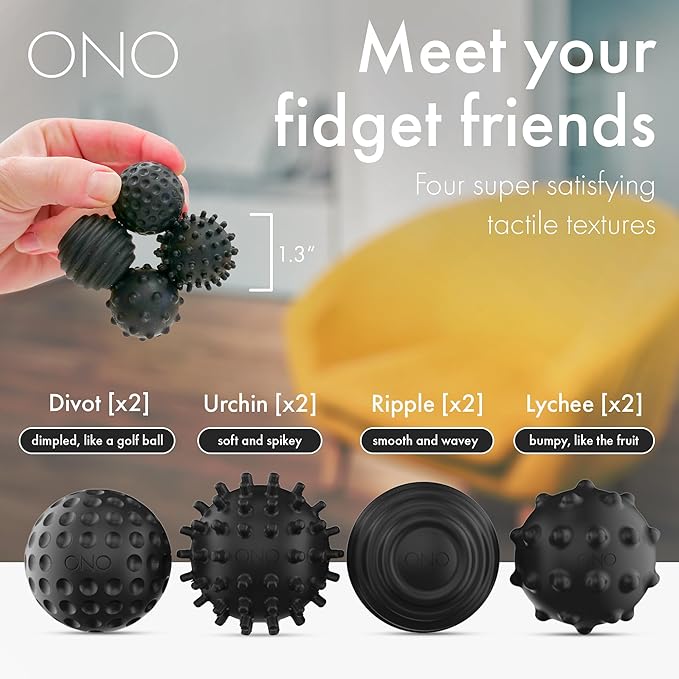 ONO Signets – Silicone Magnetic Balls with Textured Dimples, Bumps, and Waves | Fun to Play with Fidget Toy for Adults | Help Relieve Stress, Anxiety, Tension (Onyx, Set of 4)