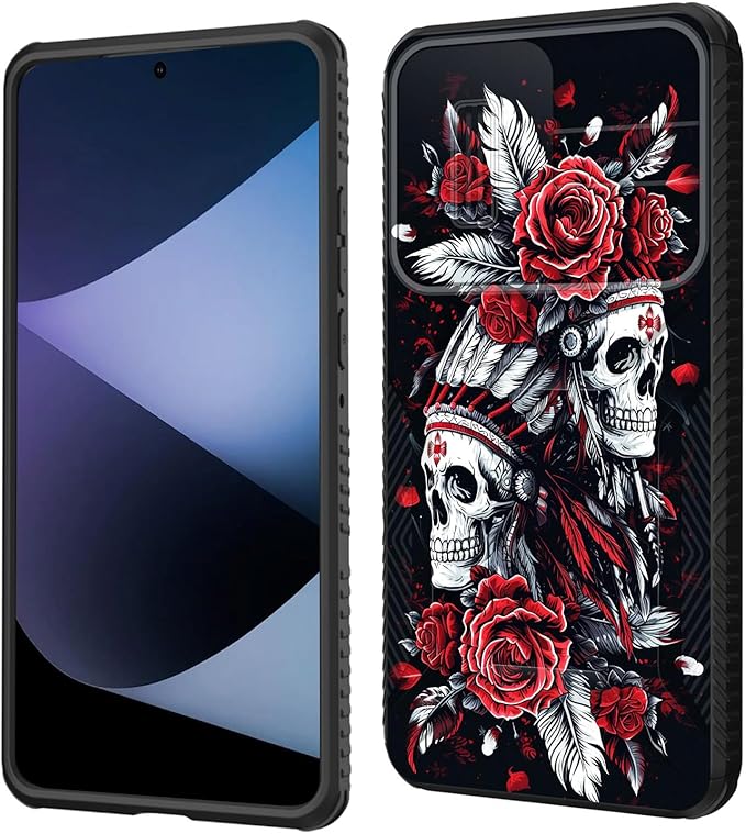 for Galaxy A36 5G/A56 5G Case Built in Slide Camera Lens Cover,Heavy Duty Shockproof Protection Dual Layer Case for Samsung Galaxy A36 5G/A56 5G 6.7" 2025,Skull Art with Feathers and Roses