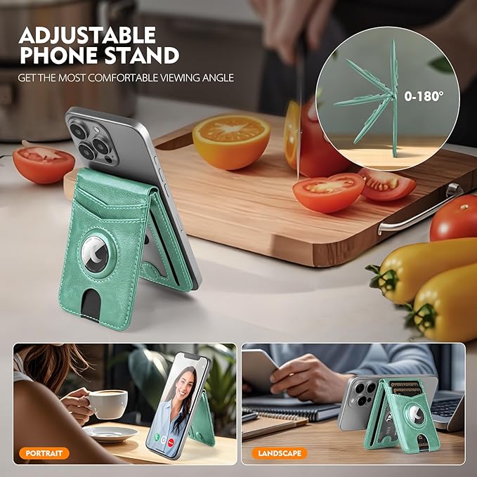Compatible with Magsafe Case with RFID Blocking Card Holder AirTag pocket for iPhone 17/16/15/14/13/12 Pro/Pro Max/PlusSeries,Not Fit iPhone Mini,Blue Green