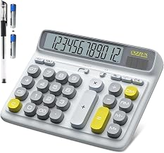 Desktop Calculator with Extra Large 5-Inch LCD Display, 12-Digit Two Way Power Solar & Battery Office Calculator with Big Buttons for Business, Accounting & Home Use(White) - Image 1
