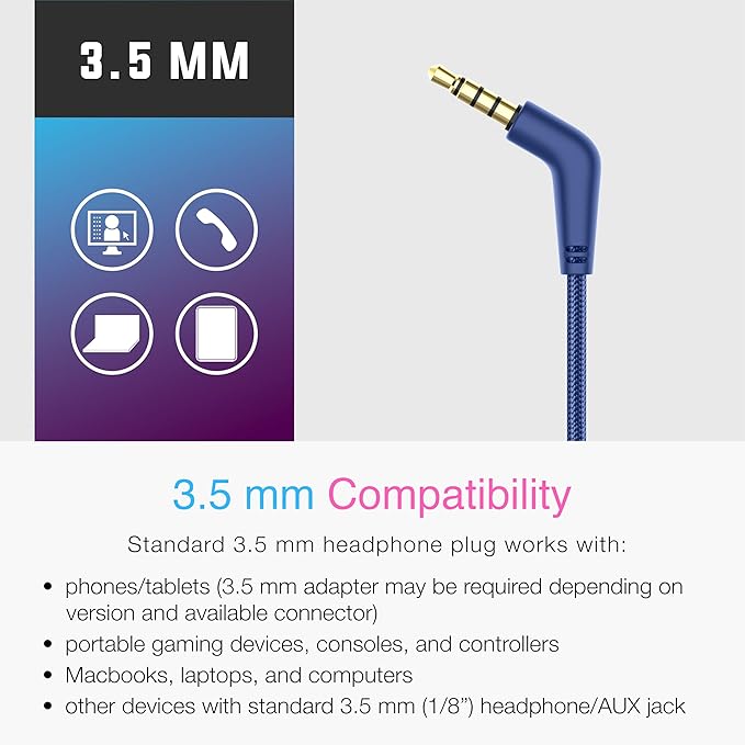 MEE audio KidJamz KJ55 Wired Children’s Headphones with 3.5mm Plug, Colorful Graphics, Volume Limiter & Microphone, Adjustable On-Ear Kids Headset for Online Learning/School/Travel/Tablet (Blue)