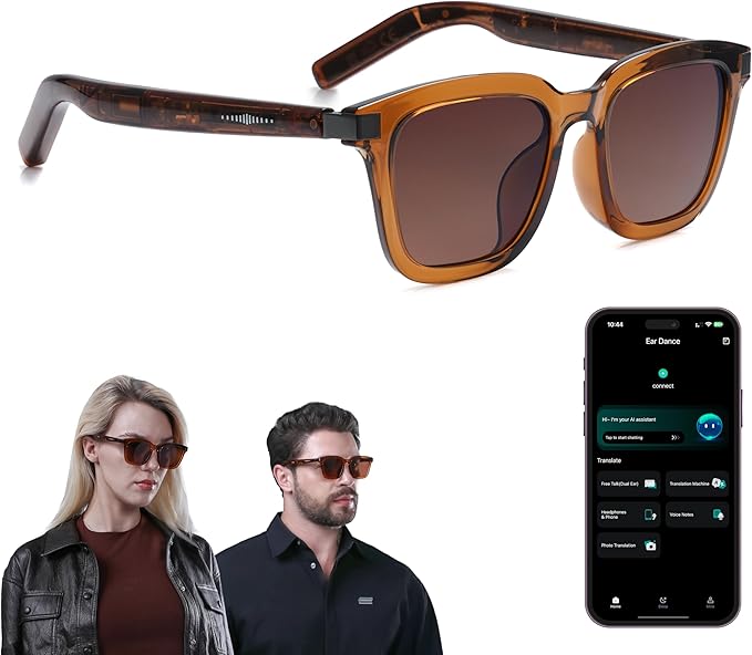 LIMU Gen 5 Smart Glasses, AI Glasses with Real-Time AI Interpreter - Open-Ear Bluetooth Glasses with Speakers, Volume & Touch Control, Wear-Sensor Auto On/Off, Brown TR90 Frame for Women & Men