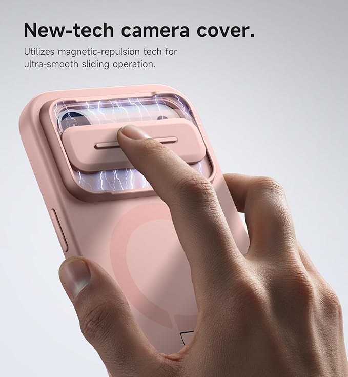 SURITCH for iPhone Air Case with Camera Control Cover, Camera Slide Cover and Adjustable Kickstand, Compatible with MagSafe, Shockproof Bumper Protective Cases for iPhone 17 Air 6.5 Inch, Pink